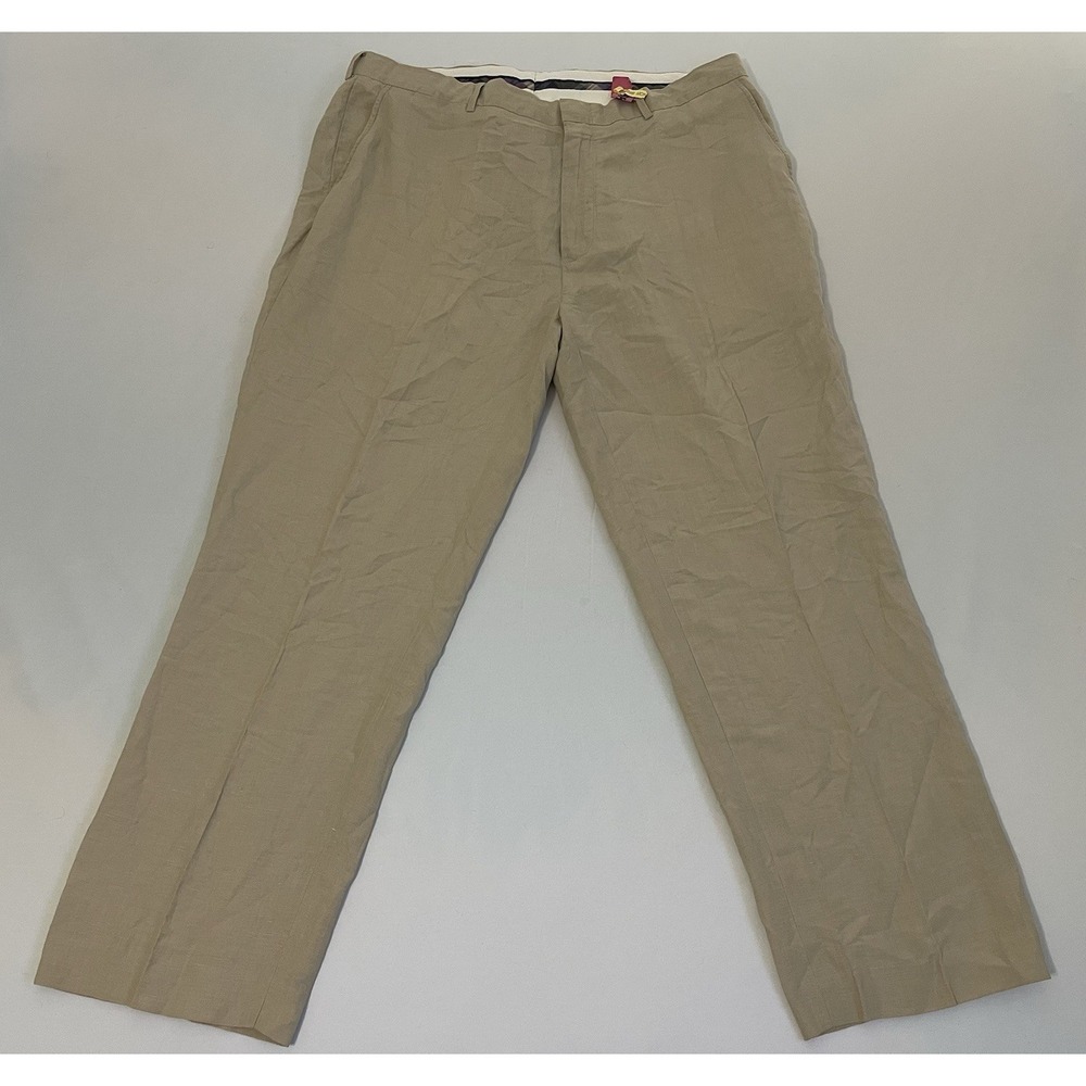 Polo‎ Ralph Lauren Vtg Light Tan Linen Silk Pleated Men's Trouser Size 40X30